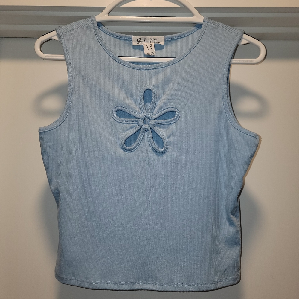 Birch and stone Blue Ribbed Tank Keyhole Women's Sz M spring summer